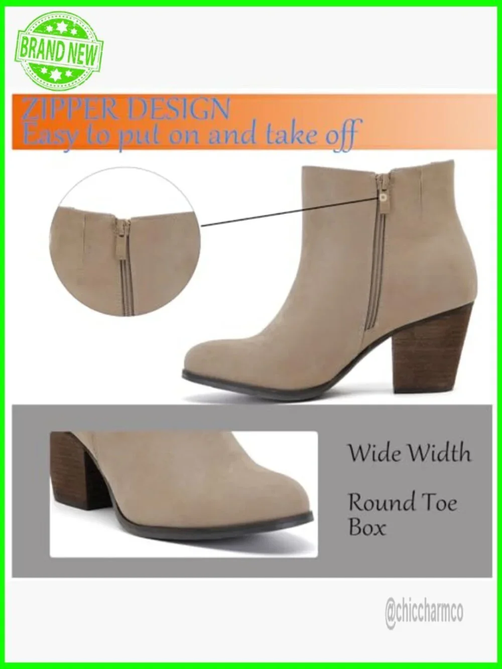 Wide Width Chunky Heel Ankle Booties Side Zip